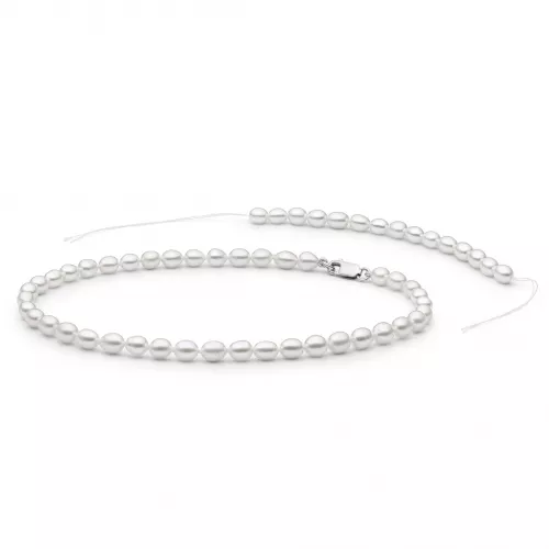 Gaura Pearls Perlenkette - weiß, reis, 6.5 mm, 35 cm, 925 Silber