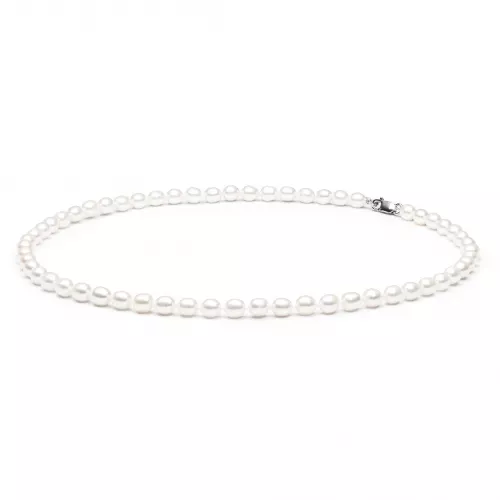 Gaura Pearls Perlenkette - weiß, reis, 6 mm, 40 cm, 925 Silber