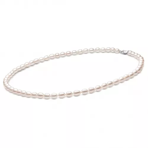 Gaura Pearls Perlenkette - weiß, reis, 50-53 cm, 925 Silber