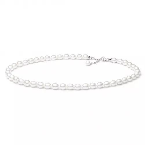 Gaura Pearls Perlenkette - weiß, reis, 8 mm, 45-48 cm, 925 Silber