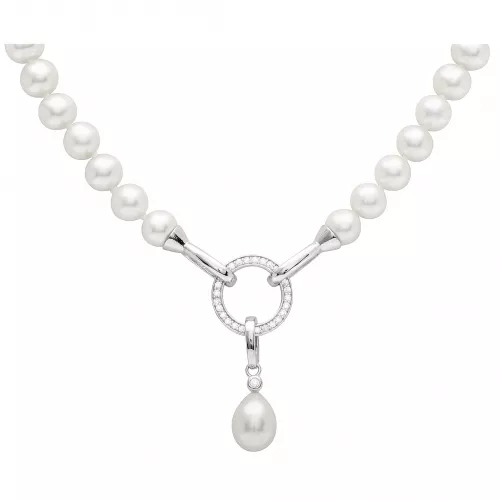 Gaura Pearls Perlenkette - weiß, Zirkonia, 50 cm, 925 Silber