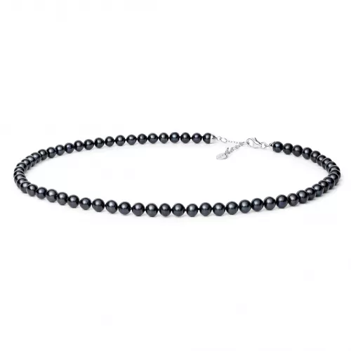 Gaura Pearls Perlenkette - schwarz, rund, 40-43 cm, 925 Silber