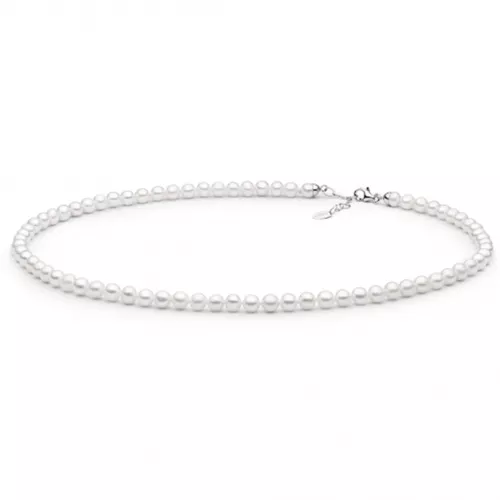 Gaura Pearls Perlenkette - weiß, rund, 6.5 mm, 40-43 cm, 925 Silber