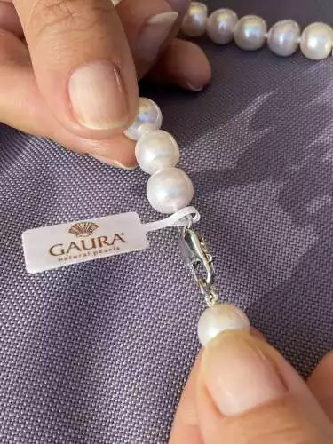 Klassische elegante Perlenkette weiß halbrund 10-11 mm, 45 cm, Verschluss 925er Silber, Gaura Pearls, Estland