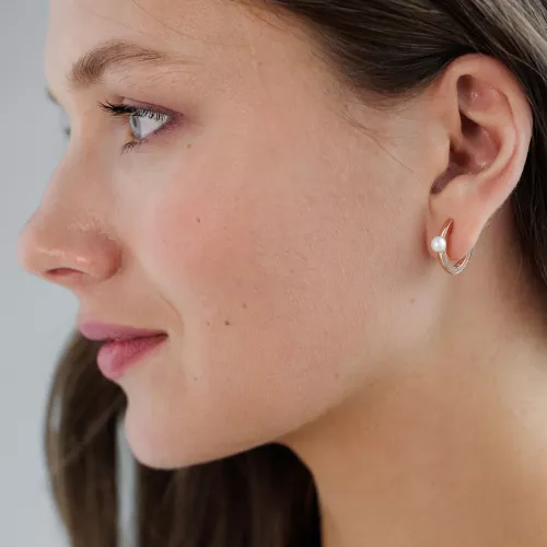 Ohrringe Perle weiß rund 4-4.5 mm, Zirkonia Roségold plattiert Bild 2