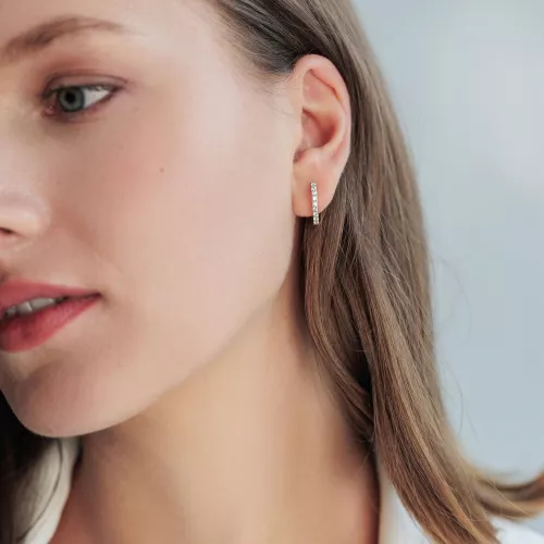 Ohrringe Perle weiß rund 4-4.5 mm, Zirkonia Roségold plattiert Bild 3