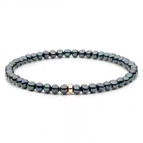 Modernes Perlenarmband schwarz 14K Roségold plattiertem 925er Silber, 4-4.5 mm, 18.5 cm, Gaura Pearls, Estland