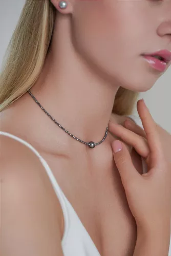 Gaura Pearls Perlenkette - schwarz, 37-40 cm, 925 Silber Bild 4