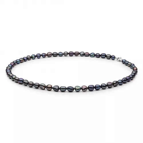 Gaura Pearls Perlenkette - schwarz, 45 cm, 925 Sterling Silber