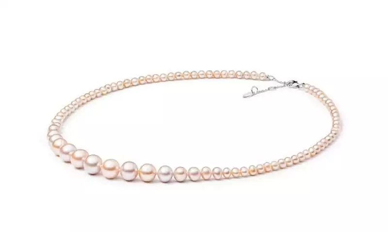 Elegante Perlenkette bunt "Gentle Pink", rund, 5-10 mm, 50 cm Länge, Verschluss 925er Silber, Gaura Pearls, Estland