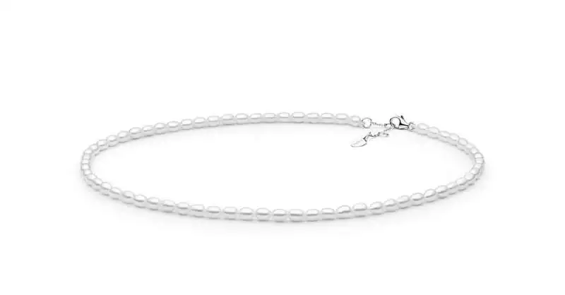 Leichte Perlenkette weiß reisförmig 4-4.5 mm, 4 cm, Verschluss 925er Silber, Gaura Pearls, Estland
