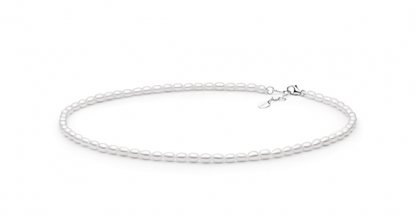 Leichte Perlenkette weiß reisförmig 3.5-4 mm,  38cm,  Verschluss 925er Silber, Gaura Pearls, Estland