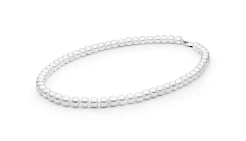 Elegante Perlenkette weiß halbrund 9-10 mm, 50 cm, Verschluss 925er Silber, Gaura Pearls, Estland