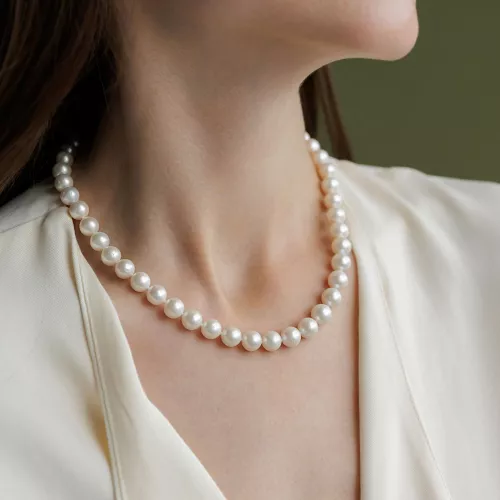 Gaura Pearls Perlenarmband - weiß, 9 mm, 585 Weiß/Gelbgold Bild 4 - Perlenkette