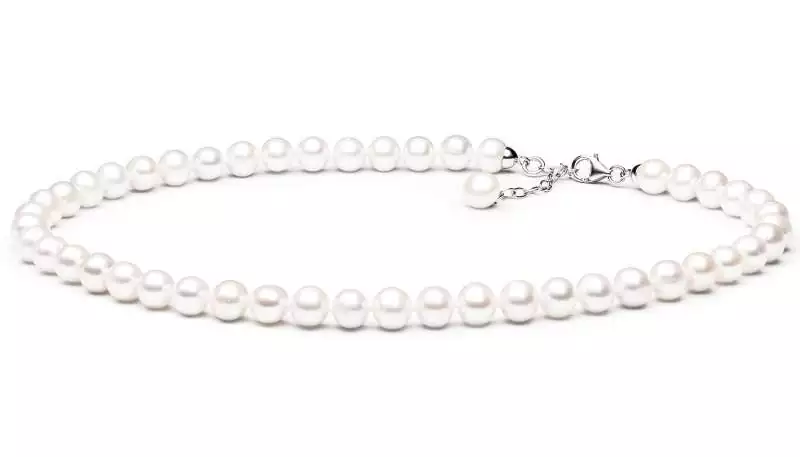 Klassische Perlenkette weiß rund 7.5-8 mm, 40 cm, Verschluss 925er Silber mit Perle, Gaura Pearls, Estland