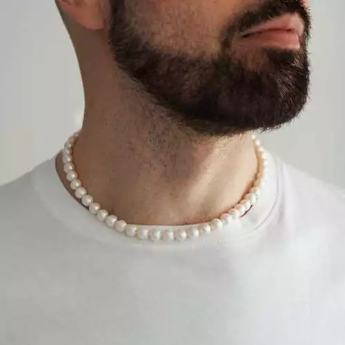 Klassische Perlenkette Herren rund 6.5-7.5 mm, 45 cm, Verschluss 925er Silber, Gaura Pearls, Estland Bild 2