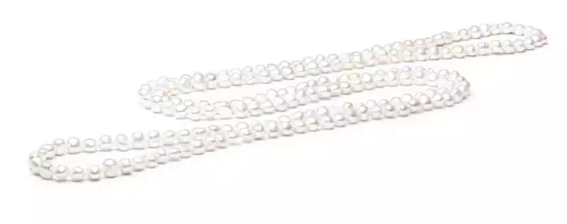 Klassische lange Perlenkette weiß barock 8-9 mm, 160 cm, Gaura Pearls, Estland