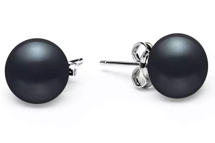 Klassischer Perlenohrstecker schwarz rund 9-10 mm, Sicherheitsverschluss 925er Silber, Gaura Pearls, Estland