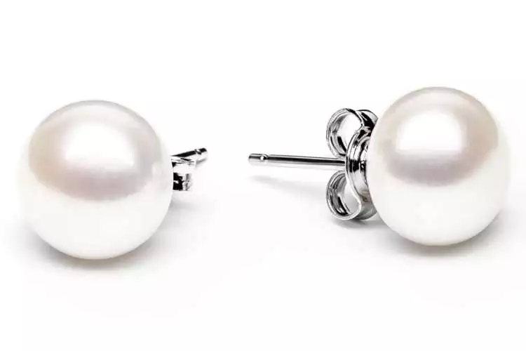 Klassischer Perlenohrstecker weiß 9-10 mm, Button, 925er Silber Sicherheitsverschluss, Gaura Pearls, Estland