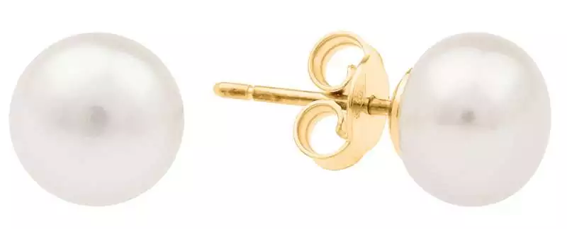 Klassischer Perlenohrstecker weiß rund 7.5-8 mm, 14KT Rosé Gold Sicherheitsverschluss, Gaura Pearls, Estland