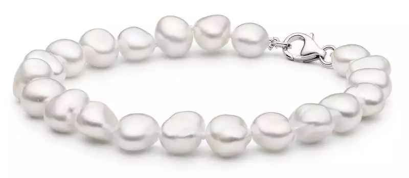 Klassisches Perlenarmband Herren weiß barock 8-9 mm, Verschluss 925er Silber, Gaura Pearls, Estland