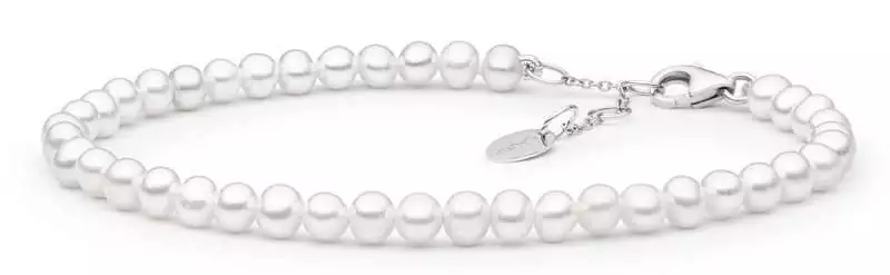 Klassisches elegantes Perlenarmband weiß rund 4-4.5 mm, 18.5 (+3) cm, Verschluss 925er Silber, Gaura Pearls, Estland
