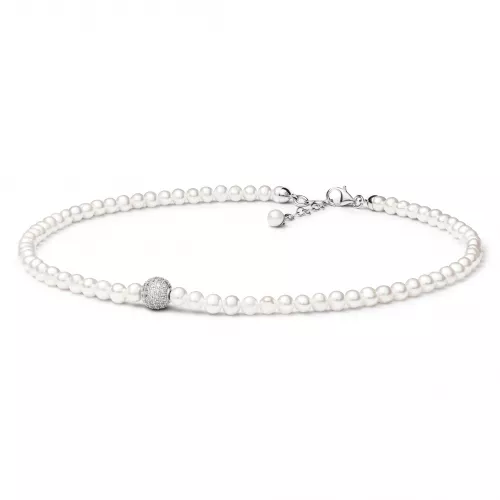 Gaura Pearls Perlenkette - weiß, Zirkoniaperle, 39-42 cm, 925 Silber