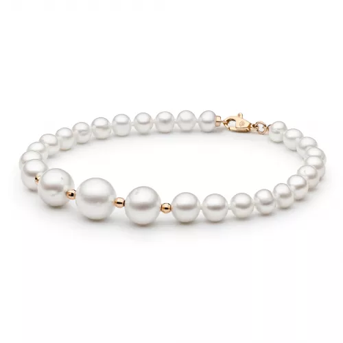 Gaura Pearls Perlenarmband - weiß, 585 Roségold