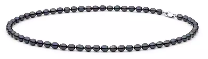 Leichte Perlenkette schwarz reisförmig 6-7 mm, 45 cm, Verschluss 925er Silber, Gaura Pearls, Estland