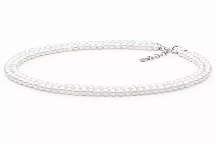 Luxury-Perlencollier 2-reihig weiß mit variablem Verschluss, rund, 5-5,5 mm, 39cm