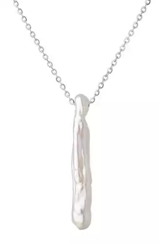 Moderne Silberkette mit Perlenanhänger weiß Biwa
