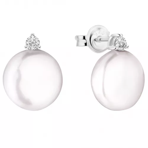 Moderner Perlenohrstecker coin 10 mm, 925er Silber Sicherheitsverschluss, Gaura Pearls, Estland