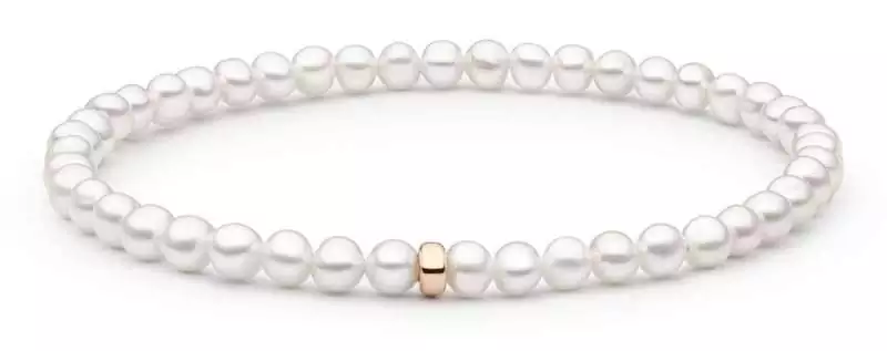Modernes Perlenarmband weiß 14K Roségold plattiertem 925er Silber, 4-4.5 mm, 18.5 cm, Gaura Pearls, Estland