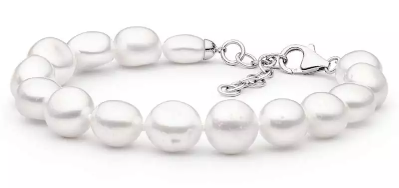 Modernes Perlenarmband weiß barock, 11-12 mm, 20 (+3) cm, Verschluss 925er Silber, Gaura Pearls, Estland