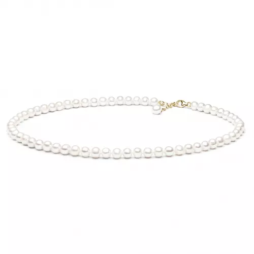 Gaura Pearls Perlenkette - weiß, rund, 8 mm, 40-45 cm, 585 Gelbgold plat.