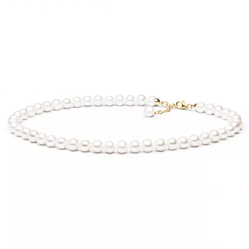 Gaura Pearls Perlenkette - weiß, rund, 9 mm, 45-48 cm, 585 Gelbgold plat.