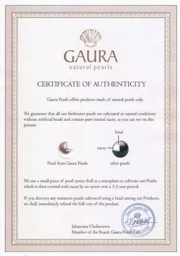 Perlenring Zertifikat Gaura