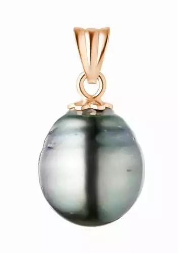 Perlenanhänger Tahiti-Perle mit Circle schwarz 10-11 mm, Rose 14KT Gold, Gaura Pearls, Estland