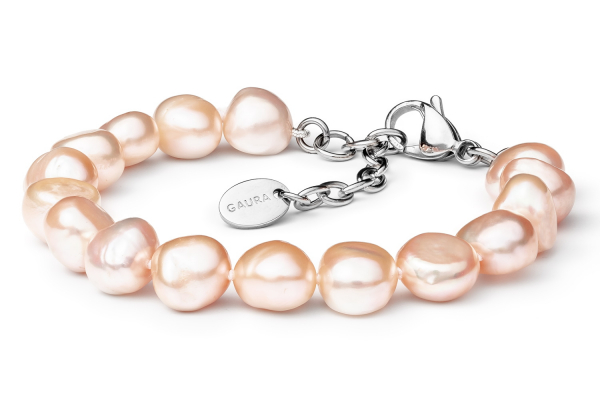 Modernes Perlenarmband rosa barock, 10-11 mm, 19,5 cm, Verschluss Stahl, Gaura Pearls, Estland