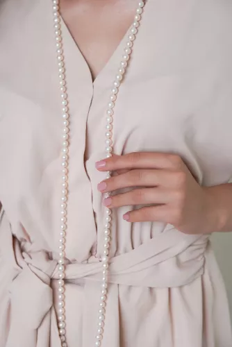 Gaura Pearls Perlenkette - weiß, rund, 8 mm, 130 cm