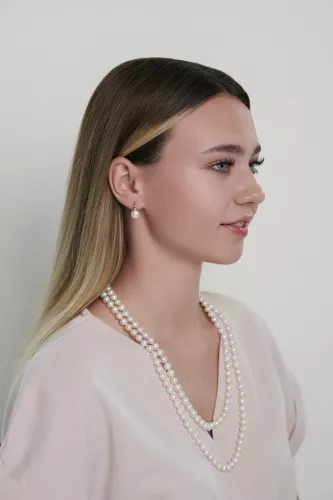 Eleganter Perlenohrring weiß button 9.5-10 mm, Zirkonia, Engl. Verschluss, Roségold 585 plattiert, Gaura Pearls, Estland Bild 3
