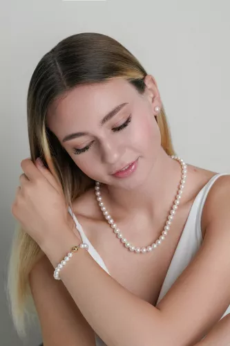 Gaura Pearls Perlenkette - weiß, klassisch, 50 cm, 585 Weiß/Gelbgold
