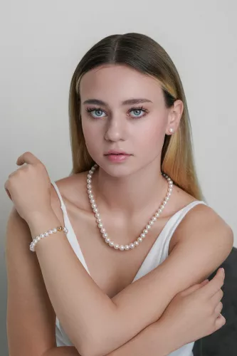 Gaura Pearls Perlenkette - weiß, klassisch, 50 cm, 585 Weiß/Gelbgold