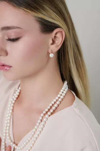 Eleganter Perlenohrring weiß button 9.5-10 mm, Zirkonia, Engl. Verschluss, Roségold 585 plattiert, Gaura Pearls, Estland Bild 1