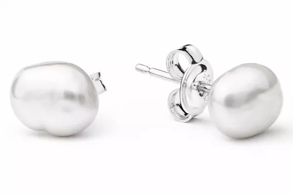 Moderner Perlenohrstecker barock 7-8 mm, 925er Silber Sicherheitsverschluss, Gaura Pearls, Estland