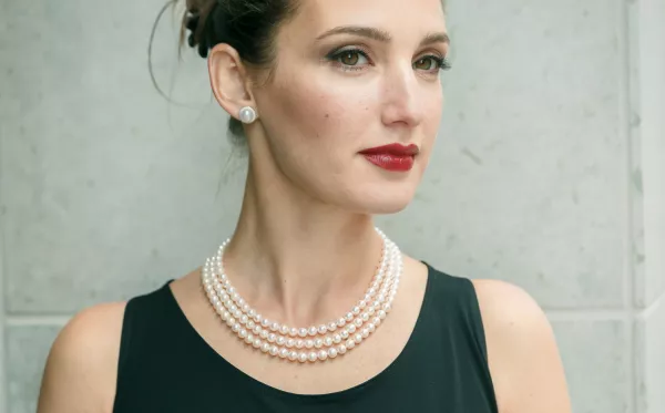 Gaura Pearls Perlencollier - weiß, rund, 40 cm, 925 Silber