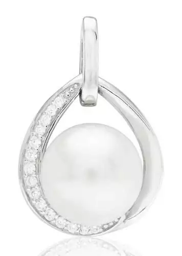 Perlenanhänger einzeln weiß rund 10-10.5 mm, 925er rhodiniertes Silber, Gaura Pearls, Estland