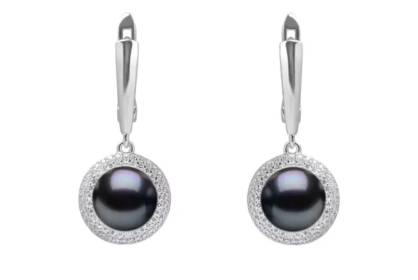 Set - Klassisch elegant - schwarze Perle 9-10 mm, Zirkonia, Ring 18mm, Ohrringe Engl Verschluss, Gaura Pearls, Estland 1