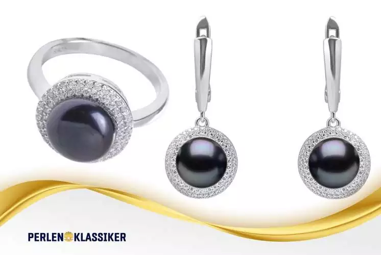 Schmuckset klassisch schwarz mit Zirkonia Ring und Ohrring englischer Verschluss
