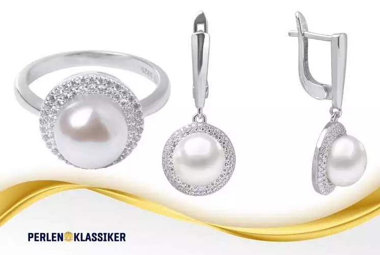 Schmuckset klassisch elegant weiß mit Zirkonia Ring und Ohrringe Englischer Verschluss